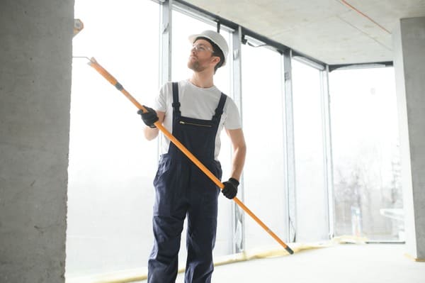 Operador limpiando ventanas en edificio
